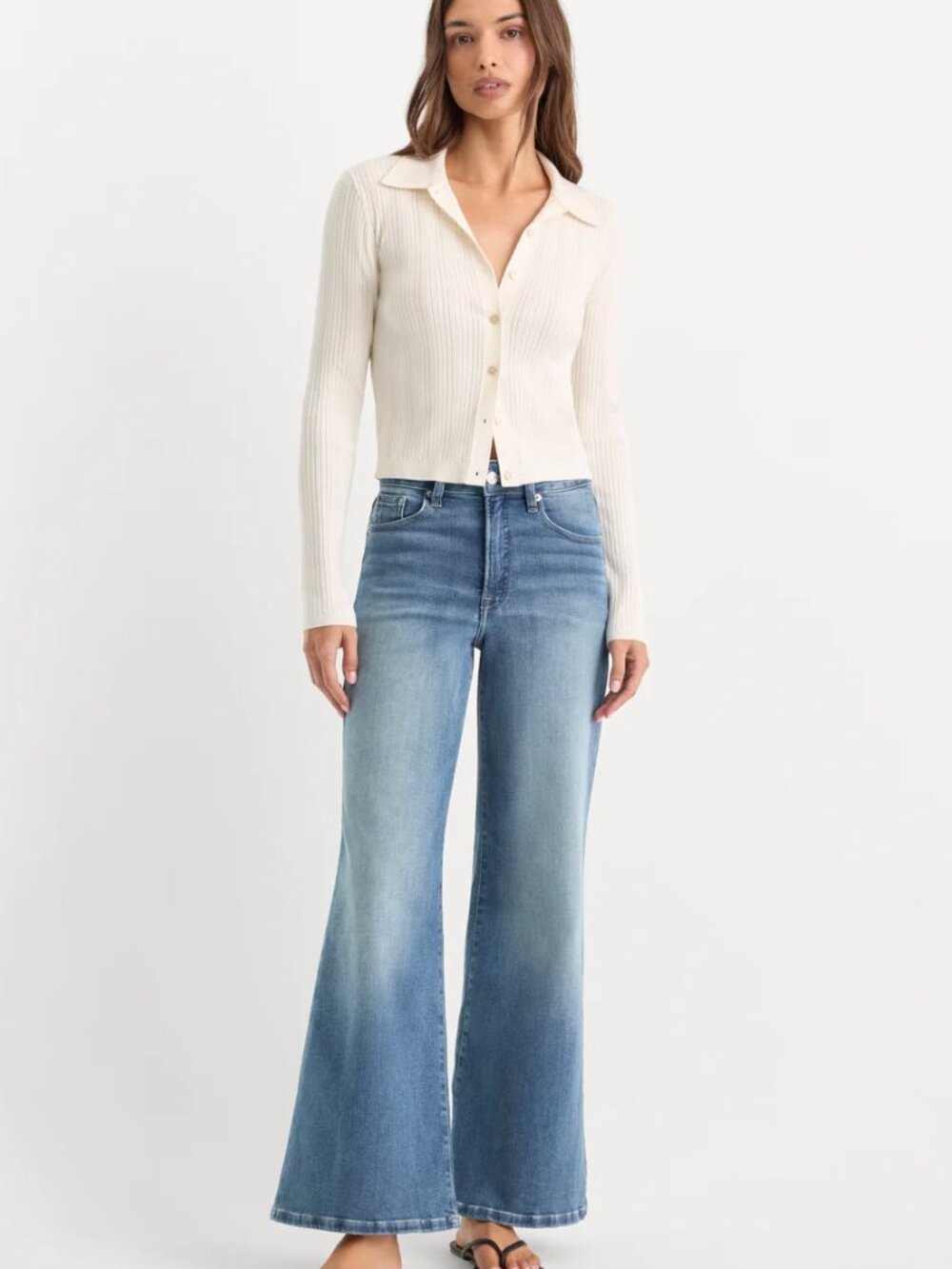 Good American Soft Tech Good Waist Palazzo Ankle Jeans - Picture 2 of 5